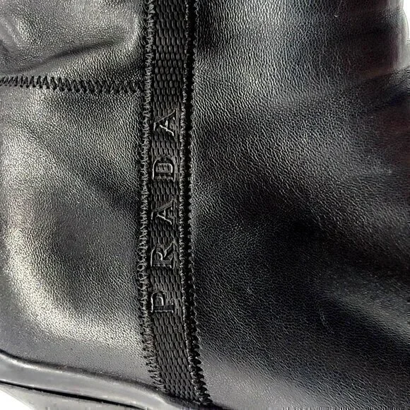 Prada Leather Boots Booties Black 5 - Picture 3 of 12